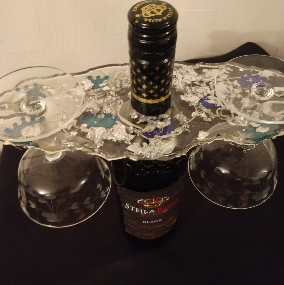 Wine bottle and glass holder